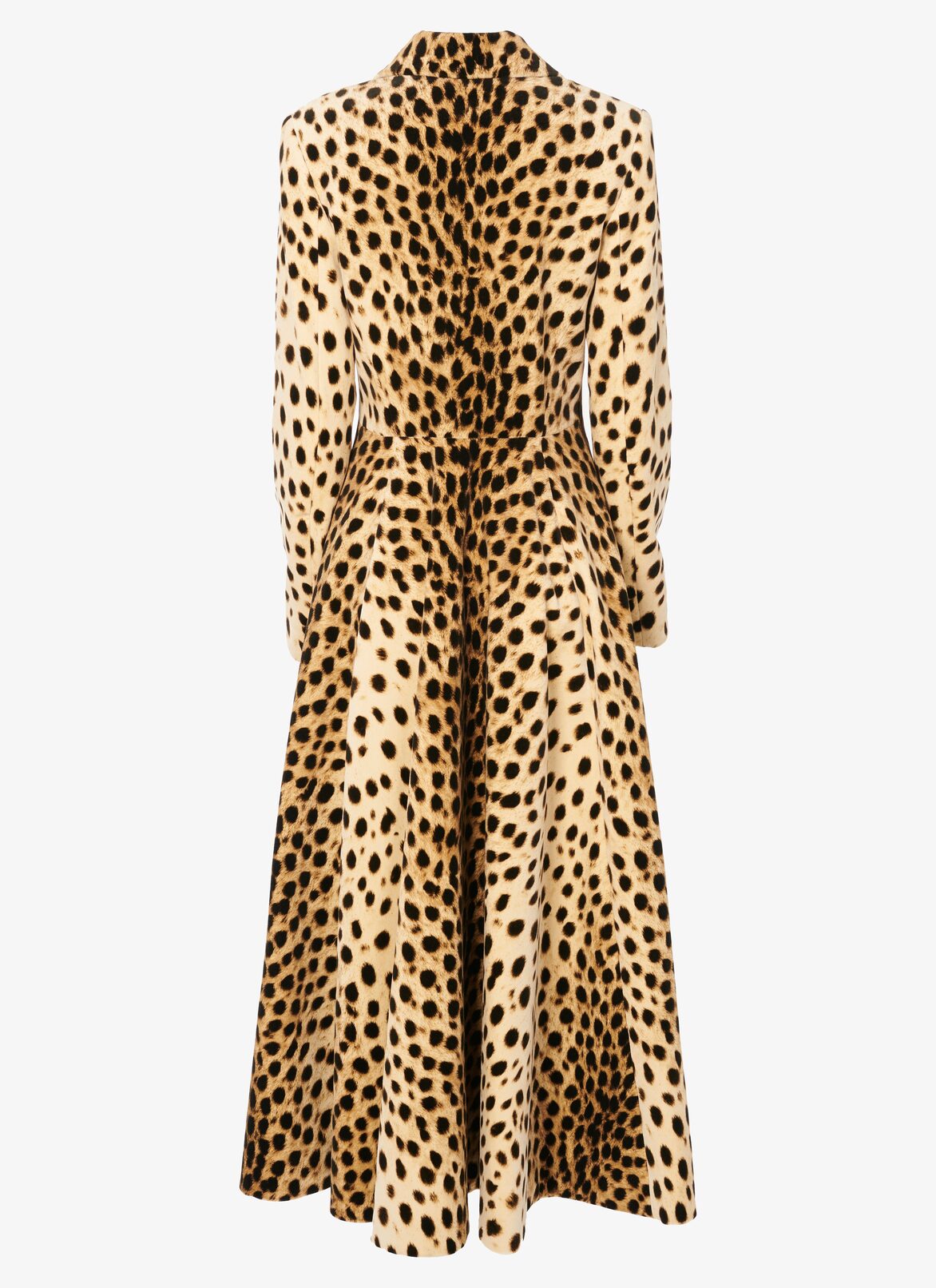 Flared coat in cheetah-print cotton velvet ALAÏA  FLARED COAT IN CHEETAH-PRINT COTTON VELVET